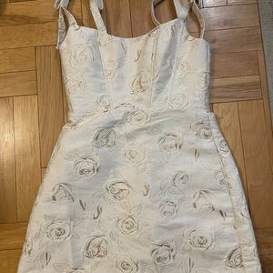 Dessy Collection Metallic Rosette Jacquard Cocktail Dress - White Floral Mini